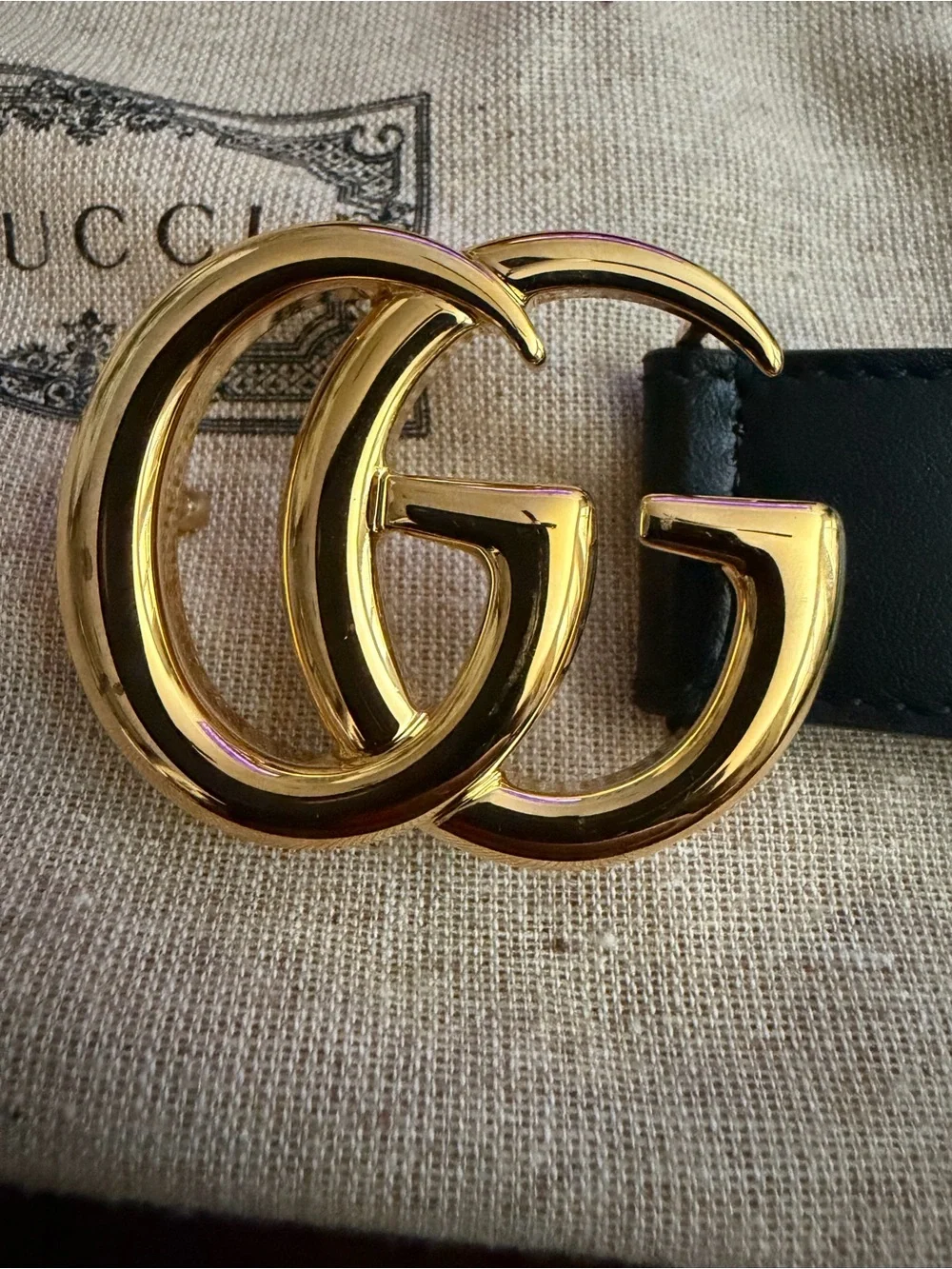 Gucci Black Leather Belt with Gold Double-G Buckle